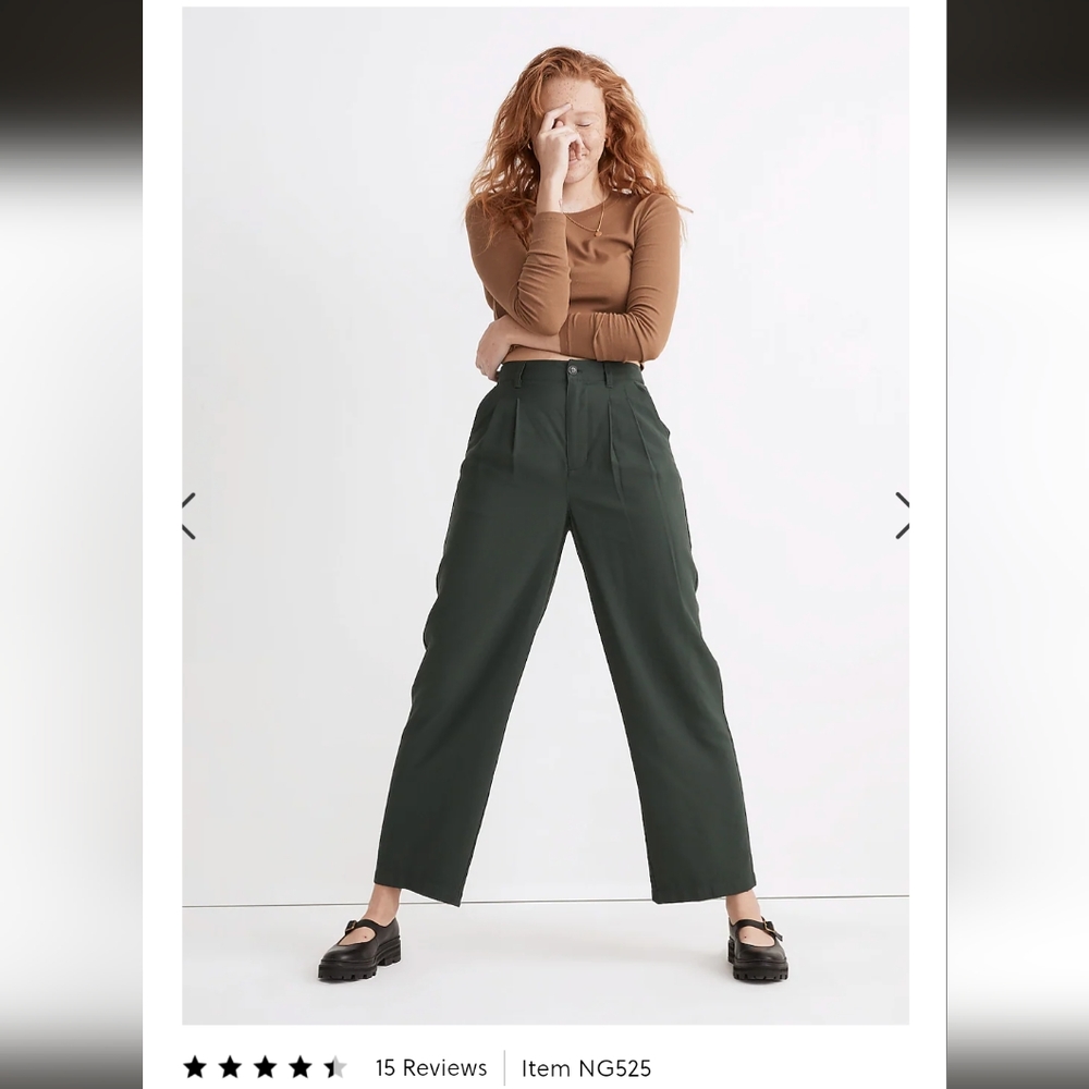 Madewell Dark Green High-Rise Pleated Wide-Leg Pants